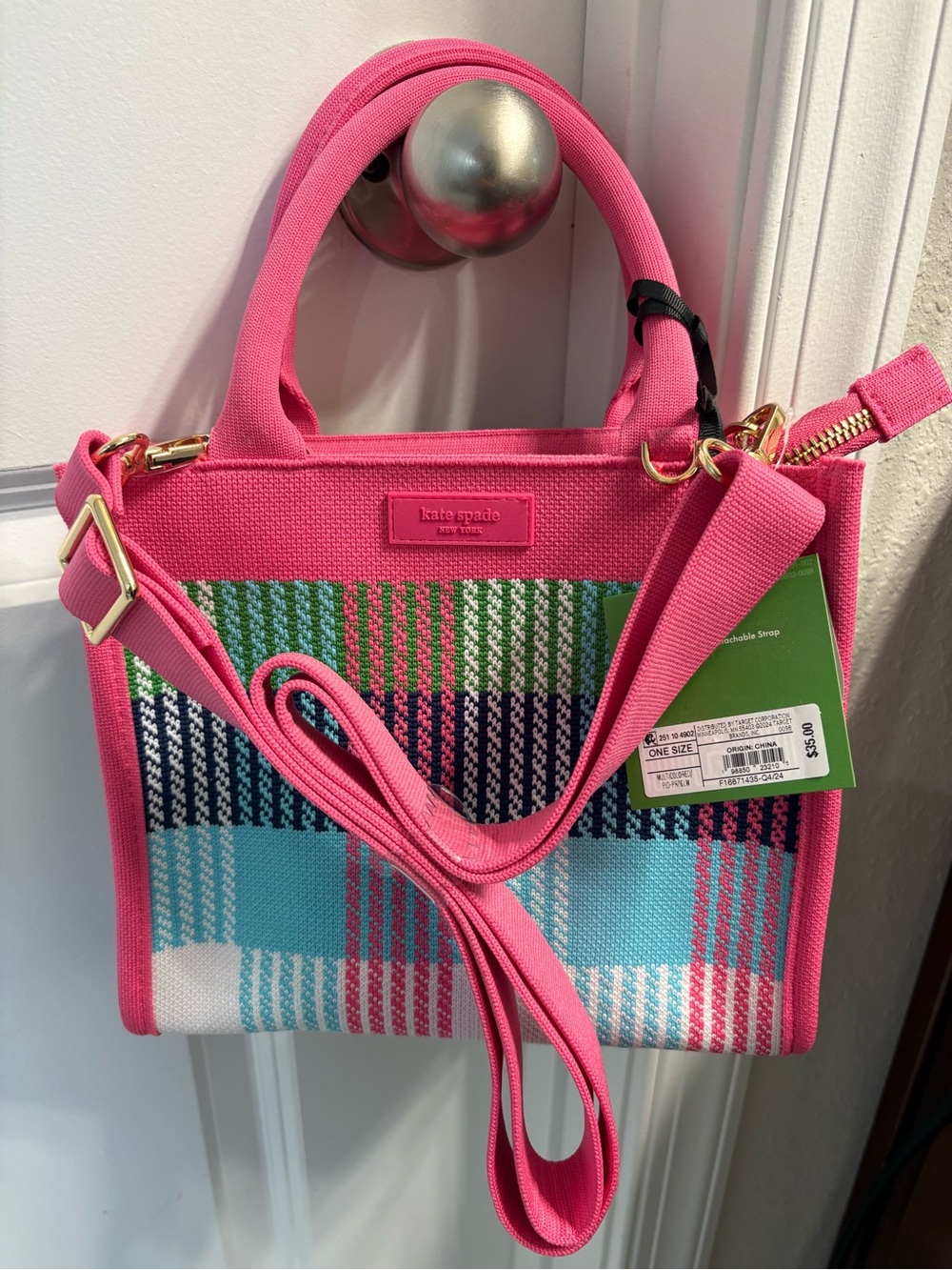 kate spade for Target Bright Pink Plaid Canvas Satchel